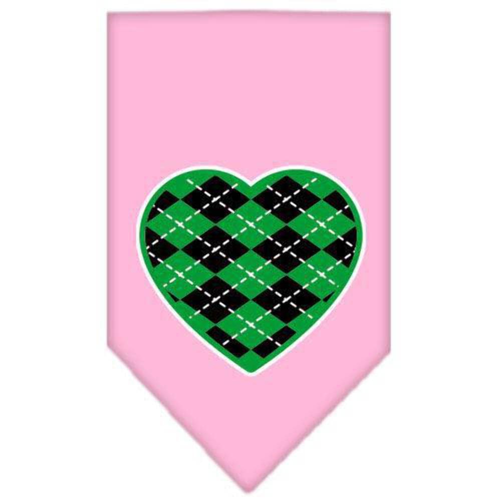 Pet and Dog Bandana Screen Printed, &quot;Green Argyle Heart&quot; Yellow Small