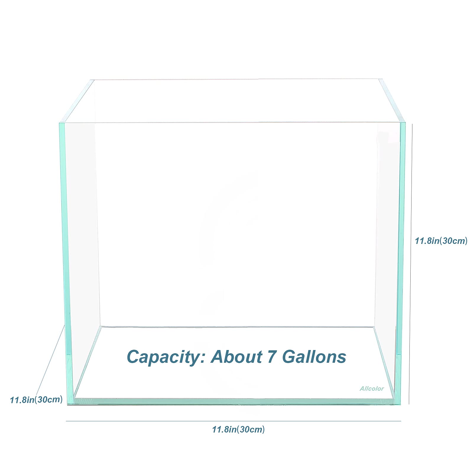 Allcolor Ultra Clear Rimless Aquarium Tank 2-22 Gallons Low Iron Glass (7Gal - Top Glass Canopy)