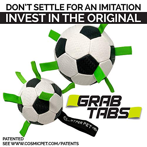 Hyper Pet The Original Quality Grab Tabs Dog Soccer Ball & Dog Football (Indoor-Outdoor Interactive Dog Toy Dog Balls With Easy Grab Tabs) Fun Dog Tug Toy And Dog Ball - 7.5'