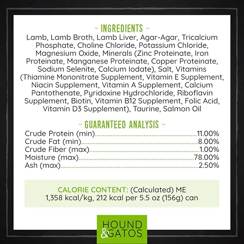 Hound & Gatos Wet Cat Food, 98% Lamb & Liver, Grain Free Pate Cat Food, Real Meat, High Protein, Limited Ingredients, No Additiv