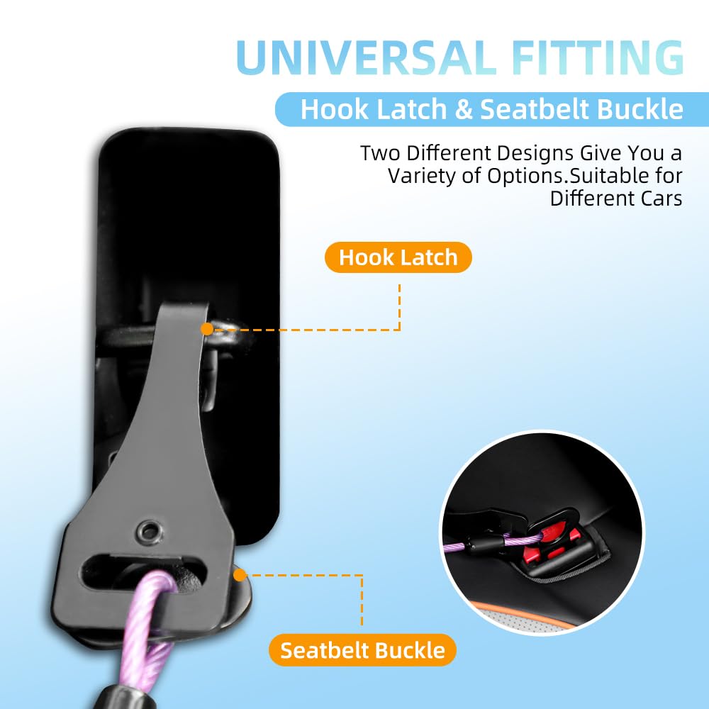 Miaochuai 3-In-1 Dog Car Seat Belt Harness | Chew-Proof Steel Cable Leash With Heavy-Duty Buckle & Clip | Car Safety Restraint F