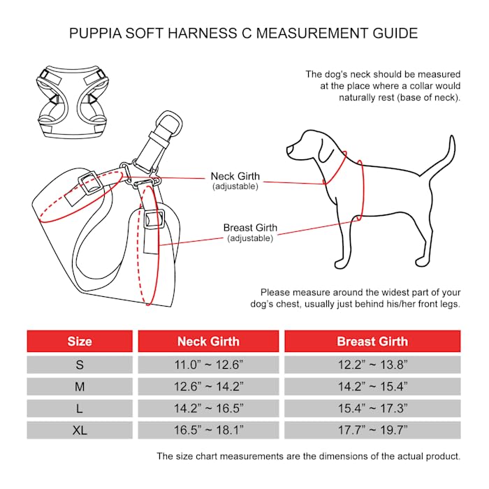 Puppia Para-Hc1533-Rd-M Red Soft Harness C Pet-Vest-Harnesses, Medium