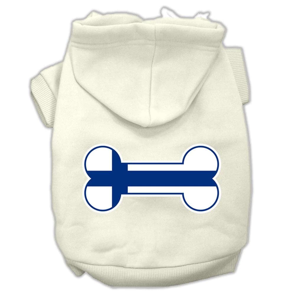 Pet, Dog & Cat Hoodie Screen Printed, 'Bone Shaped Finland Flag' Baby Blue Xl (14-20 Lbs.)