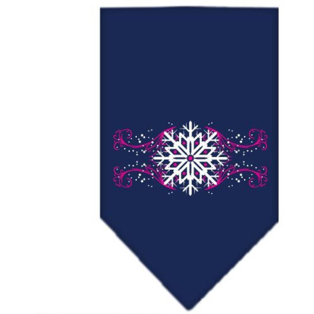 Christmas Pet and Dog Bandana Screen Printed, &quot;Pink Snowflake Swirls&quot; Navy Blue Large