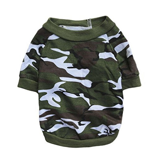 Droolingdog Camo Dog T-Shirt - Green Small To Medium Dog Outfits; Shirt For Boys
