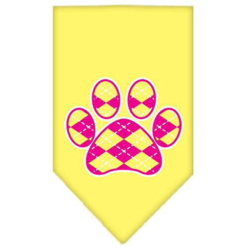 Mirage Pet Products Argyle Paw Pink Screen Print Bandana for Pets, Large, Yellow