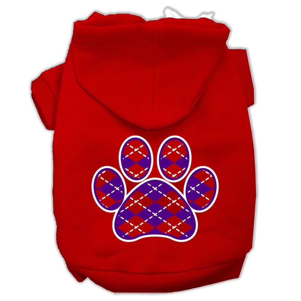 Mirage Pet Products 10&quot; Argyle Paw Purple Screen Print Pet Hoodie, Small, Bright Pink