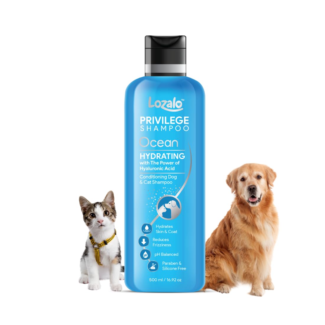 Lozalo Privilege Pet Conditioning Shampoo - 500 Ml, Ocean Scent, Hydrating With Hyaluronic Acid, Coat Cleansing, Paraben Free Fo