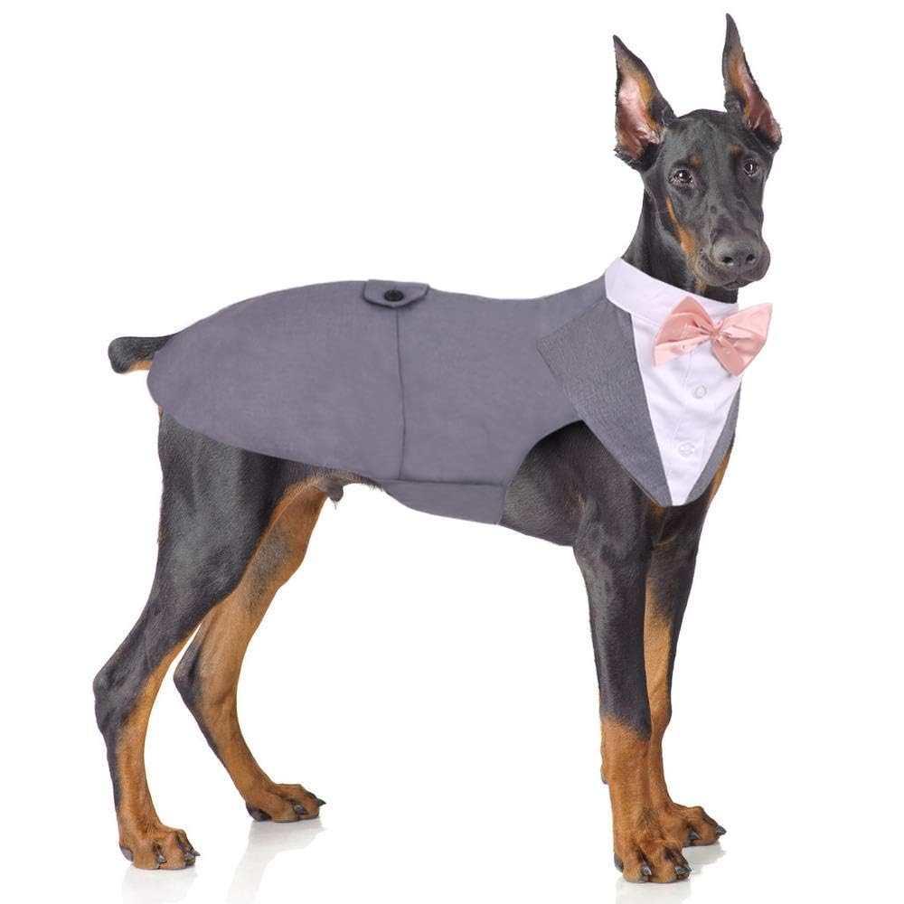 Pumyporeity Dog Tuxedo And Bandana Set, Formal Gentleman Dog Attire With Bowtie For Wedding, Birthday, Christmas, 2 Pieces/Pack,