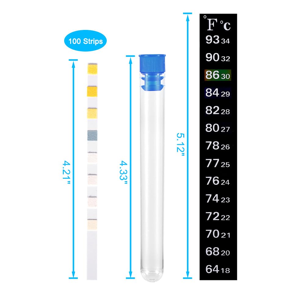 Datoo 8 In 1 Aquarium Test Kit Fish Tank Test Strips Accurate Water Quality Testing Strips For Ammonia Ph Total Alkalinity Carbonate Hardness Free Chlorine Nitrate Nitrite Temperature (100 Strips)