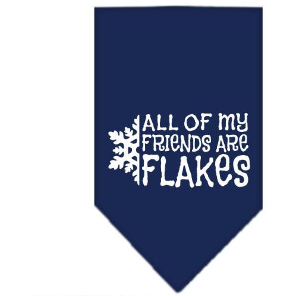 Christmas Pet and Dog Bandana Screen Printed, &quot;All Of My Friends Are Flakes&quot; Navy Blue Small