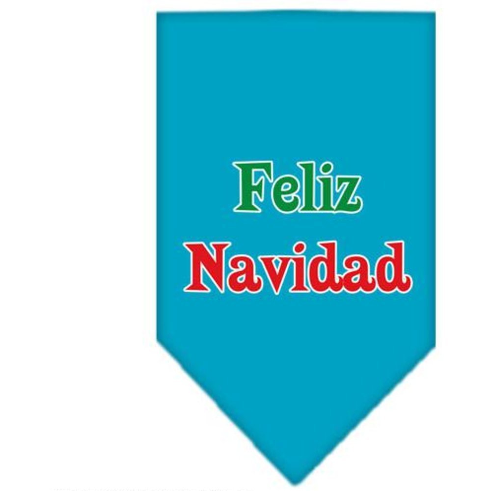 Christmas Pet and Dog Bandana Screen Printed, &quot;Feliz Navidad&quot; Turquoise Large