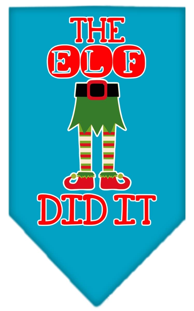 Christmas Pet and Dog Bandana Screen Printed, &quot;The Elf Did It&quot; Turquoise Small