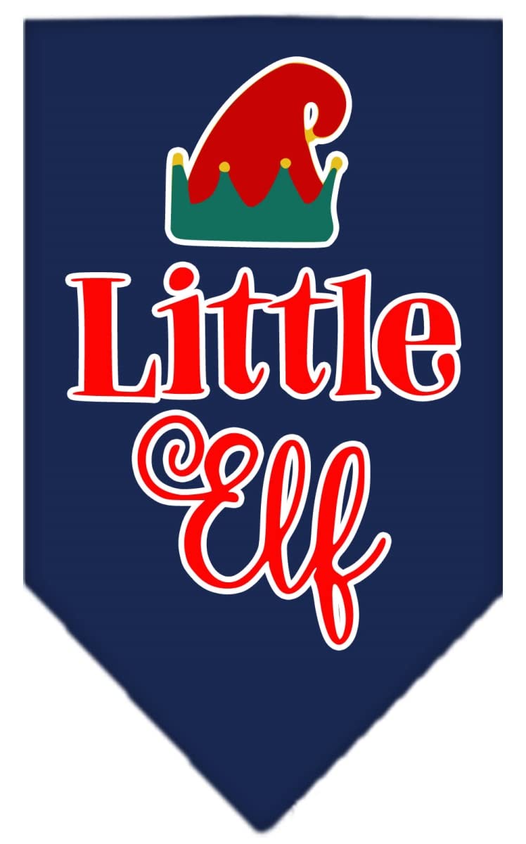 Christmas Pet and Dog Bandana Screen Printed, &quot;Little Elf&quot; Navy Blue Small