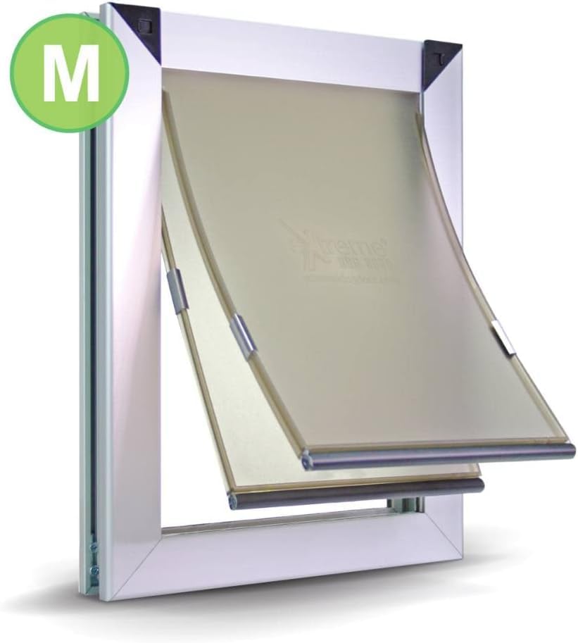 Medium Dual Flap Heavy Duty Rustproof Dog Doors For Exterior Doors - Solid Aluminum Frame With Magnetic Closure On Polyurethane