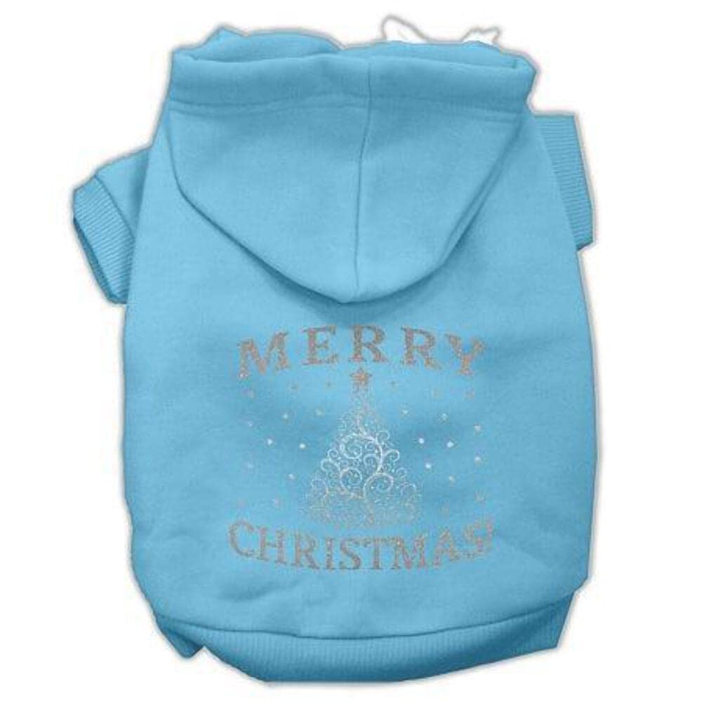 Christmas Pet Dog & Cat Hoodie Screen Printed, 'Shimmer Christmas Tree' Black Sm (3-6 Lbs.)