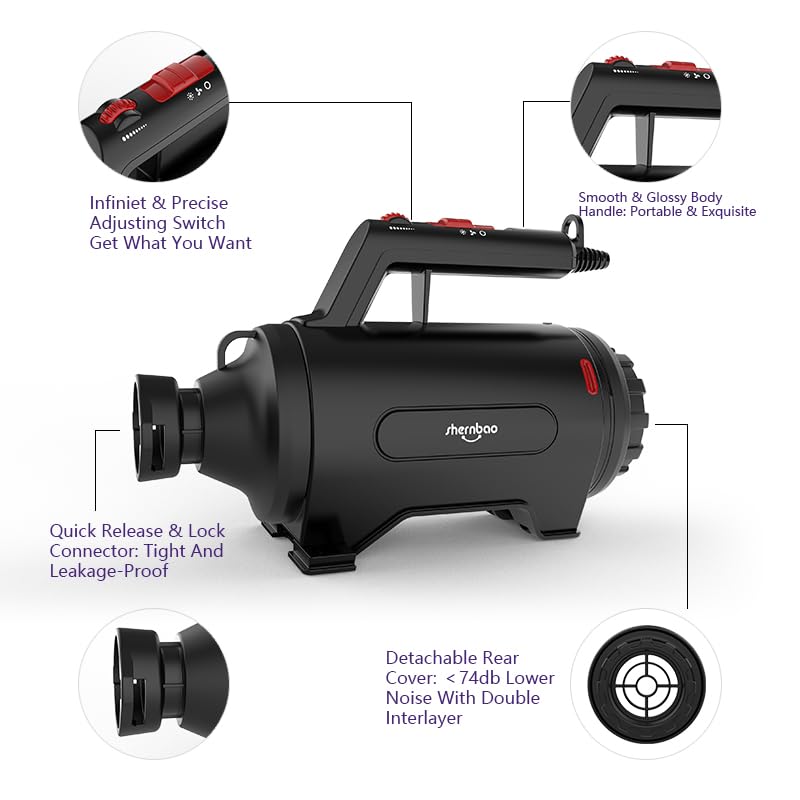 Dog Dryer High Velocity Professional Dog/Pet Grooming Force Hair Dryer/Blower (Smd-06P) (Black)