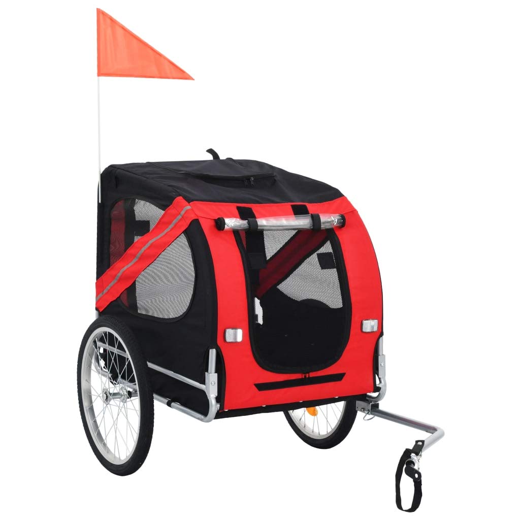 vidaXL Dog Bike Trailer in Red and Black - Water-Resistant Oxford Fabric Dog Bike Carrier with Reflectors and Quick-Release Hitch