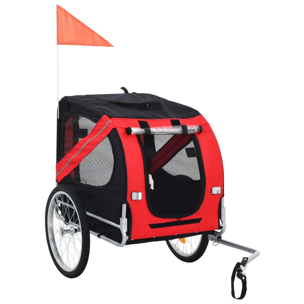 vidaXL Dog Bike Trailer in Red and Black - Water-Resistant Oxford Fabric Dog Bike Carrier with Reflectors and Quick-Release Hitc