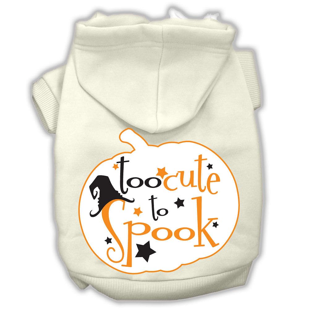 Halloween Pet Dog & Cat Hoodie Screen Printed, 'Too Cute To Spook' Cream Lg (10-14 Lbs.)