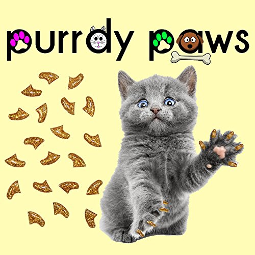 Purrdy Paws 40 Pack Soft Nail Caps For Cat Claws Gold Glitter Large