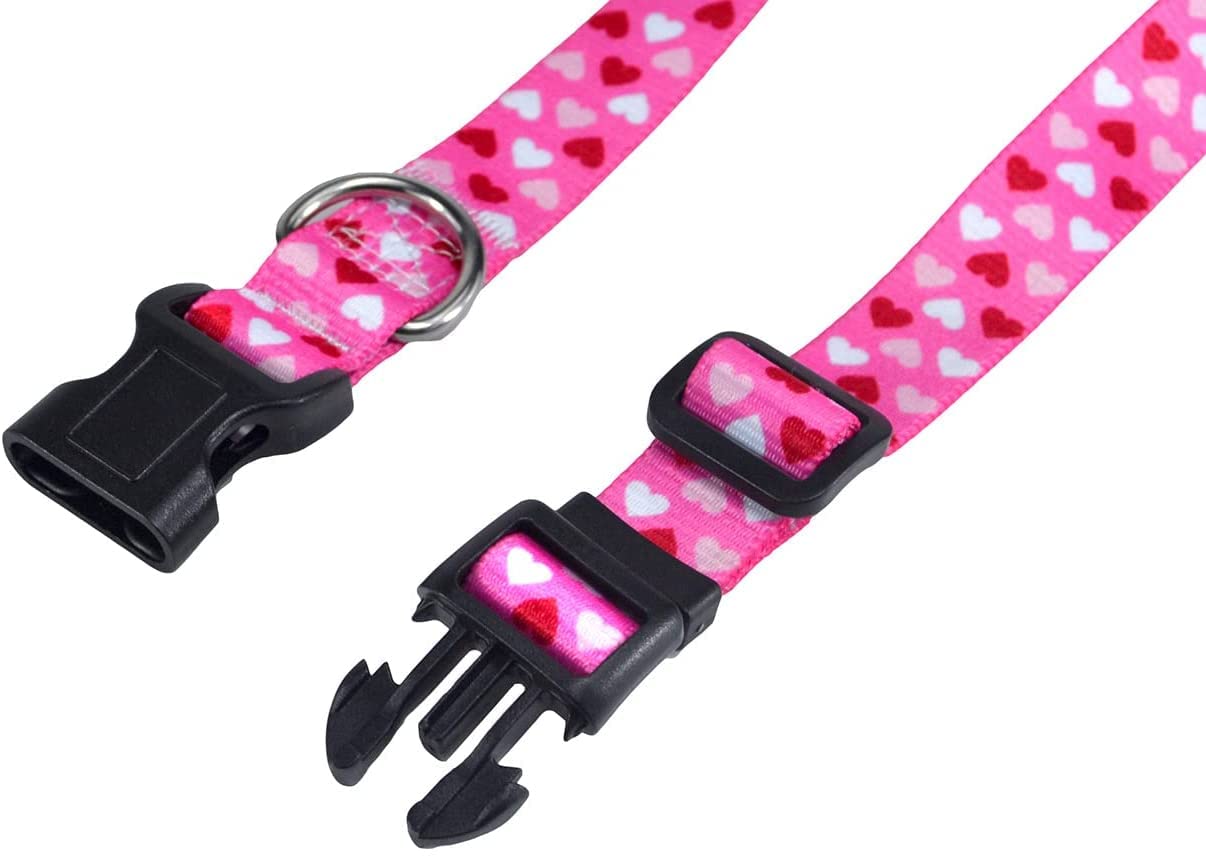 Mihqy Dog Collar - Adjustable Heart Dog Collar - Love Theme - Perfect For Small Medium Large Dogs(Pink Heart,L)