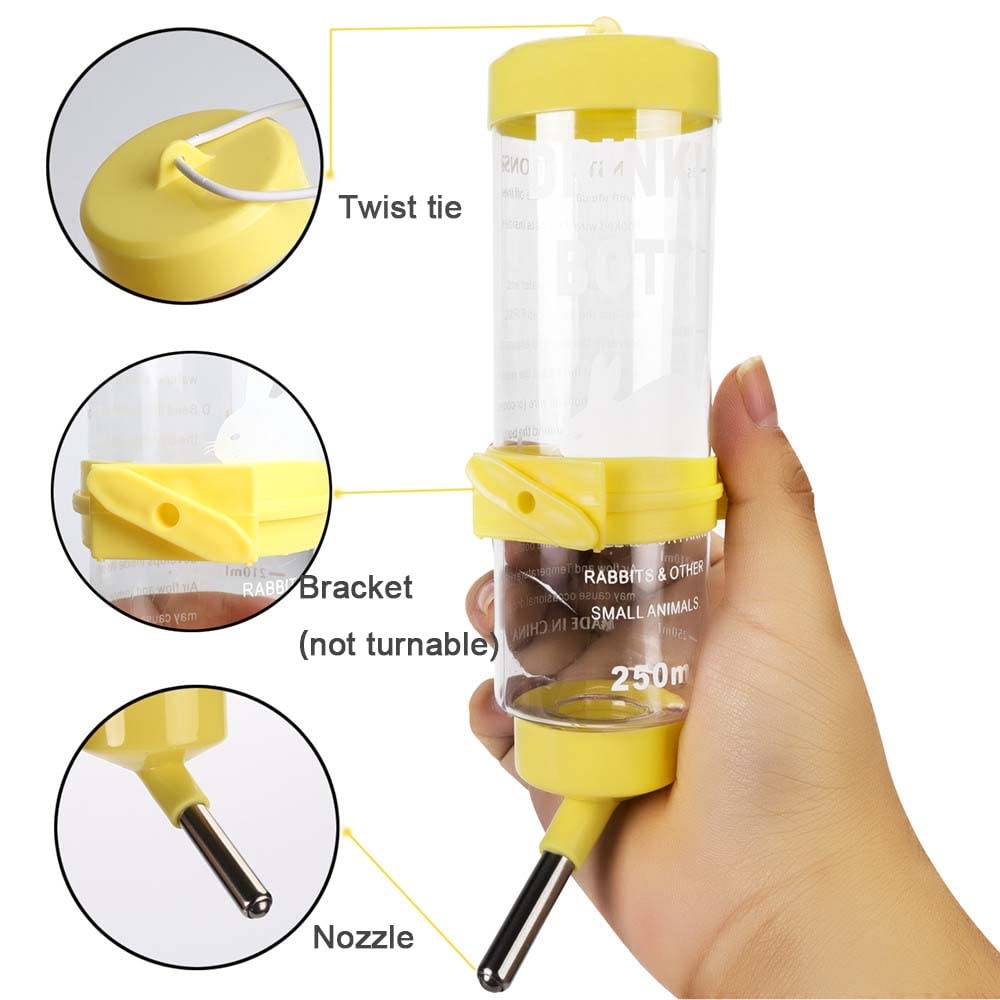 2Pcs 8.45 Oz No Drip Small Animal Water Bottle, Cage Water Bottles For Small Pet/Bunny/Ferret/Hamster/Guinea Pig/Rabbit