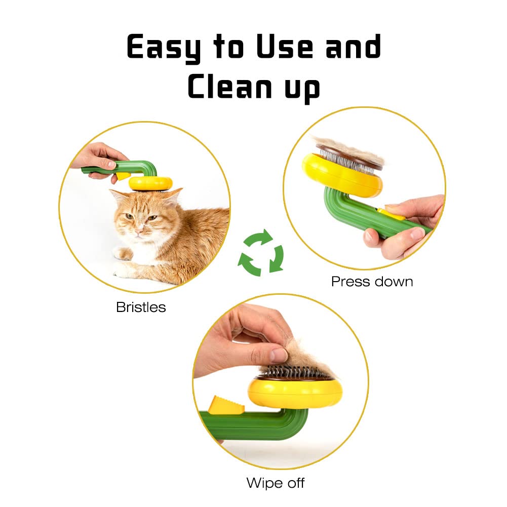 Awpland Pet Sunflower Brush, Self Cleaning Brush For Short Or Long Haired Cats And Dogs, Waterproof And Easy To Clean- Shedding And Grooming Tool For Pets, Remove Loose Hair, Fur, Undercoat, Mats, Tangled Hair, Knots