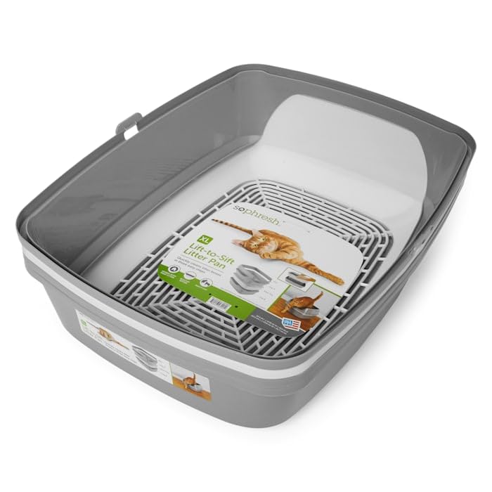 So Phresh Grey & White Lift-To-Sift Cat Litter Pan, 22.5' L X 17.25' W X 10.5' H