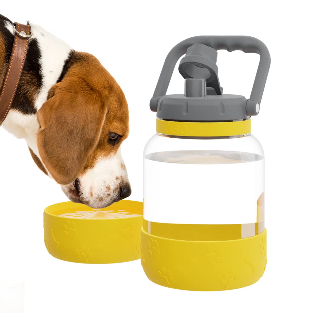 Asobu Barkley Tritan Bottle 50 Ounce With A Detachable Silicone Dog Bowl (Mustard)