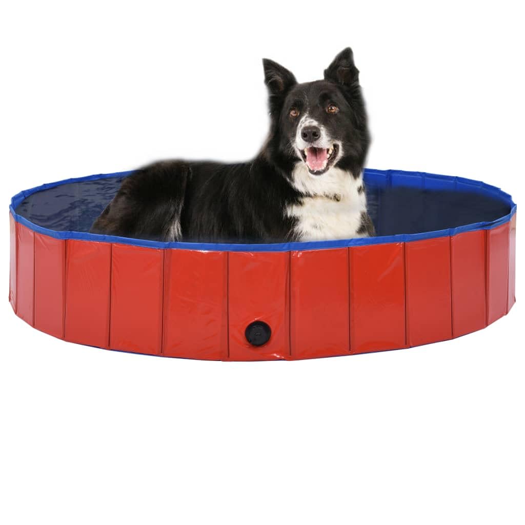 Vidaxl Foldable Dog Swimming Pool 63'X11.8' - Robust Pvc Construction With Anti-Slip Design For Outdoors And Indoors - All Season Red Pet Pool With Versatile Use