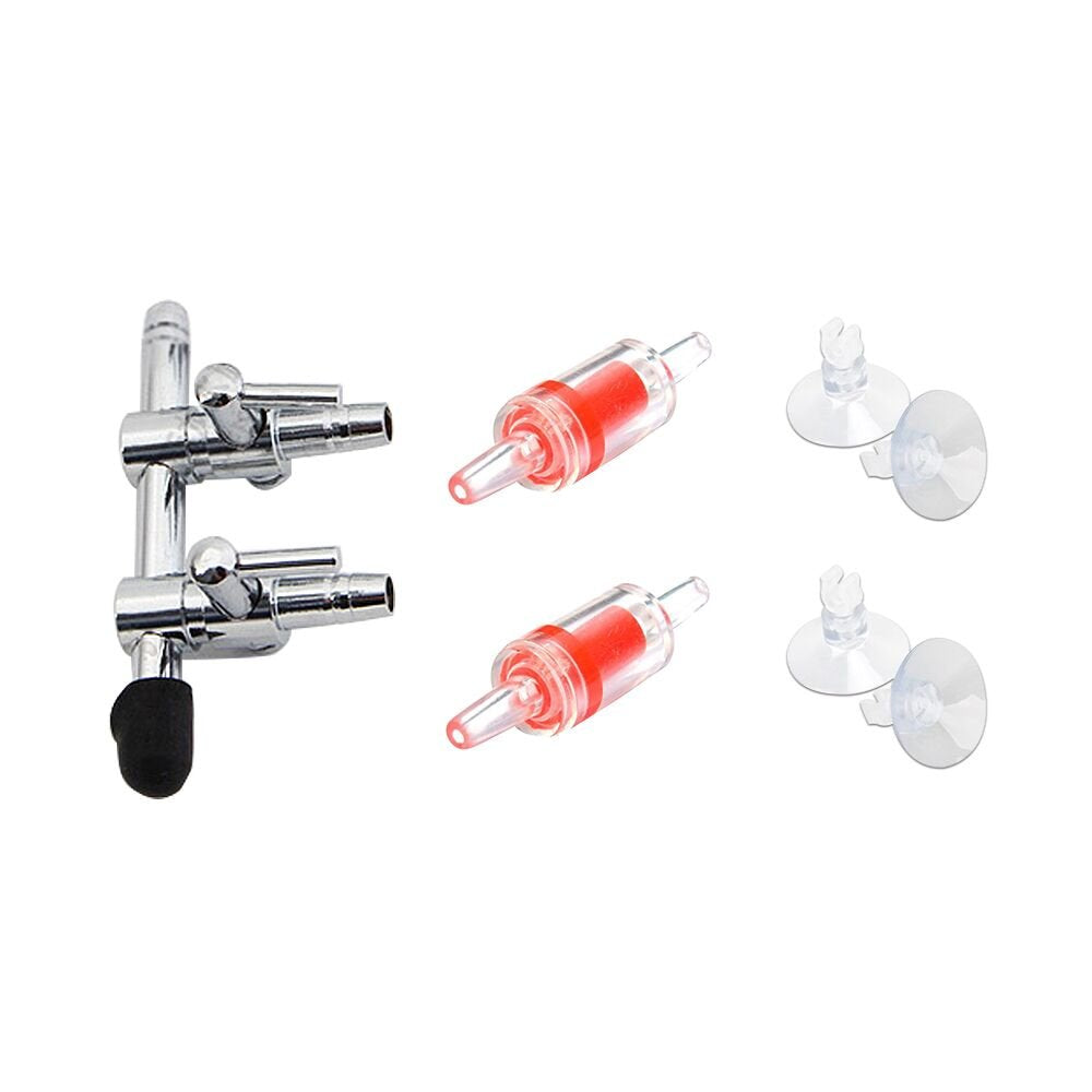 BornFeel Aquarium Air Pump Splitter 7 in 1 Set 2-Way Air Flow Control Lever Valve & 2 Non-Return Check Valves & 4 Suction Cups f