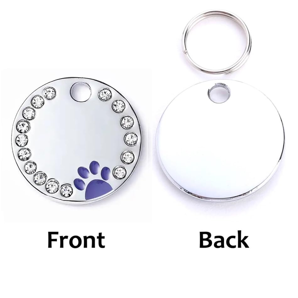 Personalized Dog/Cat Cute Paw Pet Id Tag With Unique Laser Engraving Name And Phone Number For Pet Collar Or Key Chain (Purple)
