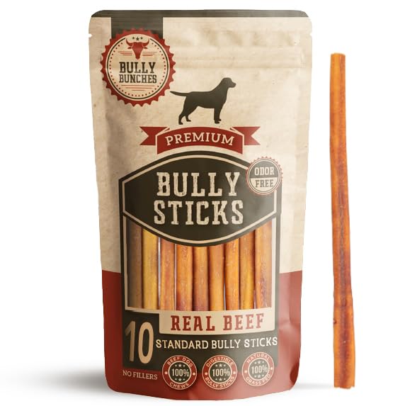 Bully Bunches Premium 12 Inch Thick Odor-Free Bully Sticks for Medium & Large Dogs - Long Lasting Chews for Oral Care - All Natu