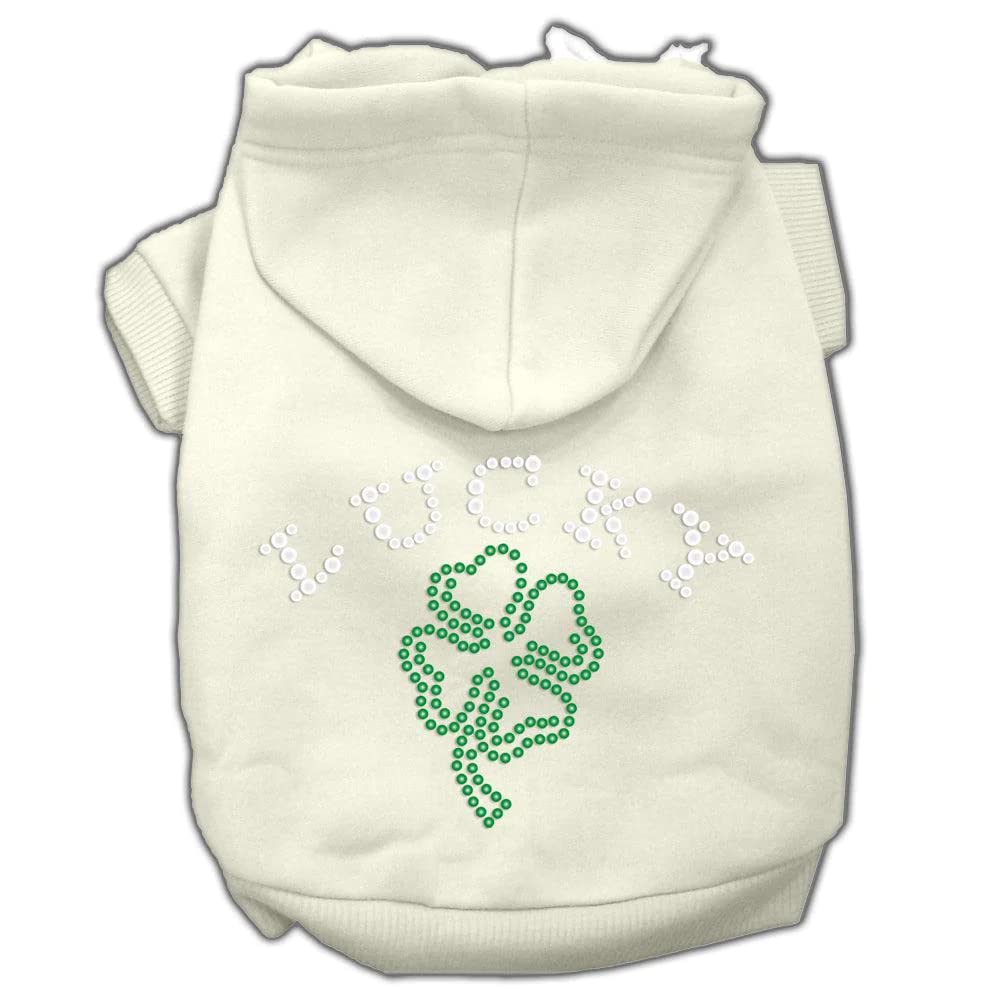 Pet, Dog & Cat Hoodie Rhinestone, &quot;Four Leaf Clover Outline&quot; Cream XS (0-3 lbs.)