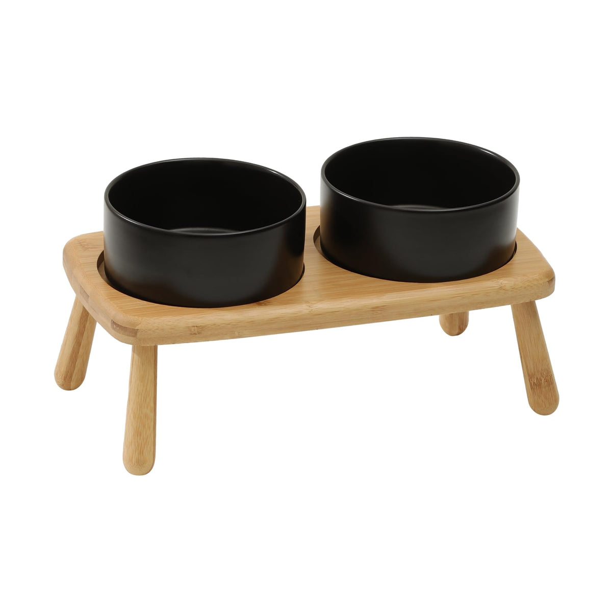 Havniva Raised Dog Bowl Non-Slip Ceramics Dog Bowl With Stand Dog Bowl Dog Food Bowl Dog Dish Dog Water Bowl For Puppy Or Medium-Sized Dog Protect Cervical Spine (6In Double Bowl +Chair Stand, Black)