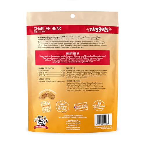 Charlee Bear Nuggets Crunchy and Soft Dog Treats, Sunny Side Up, 6 Ounce Resealable Bag, Immune Health Support, Grain Free, Low