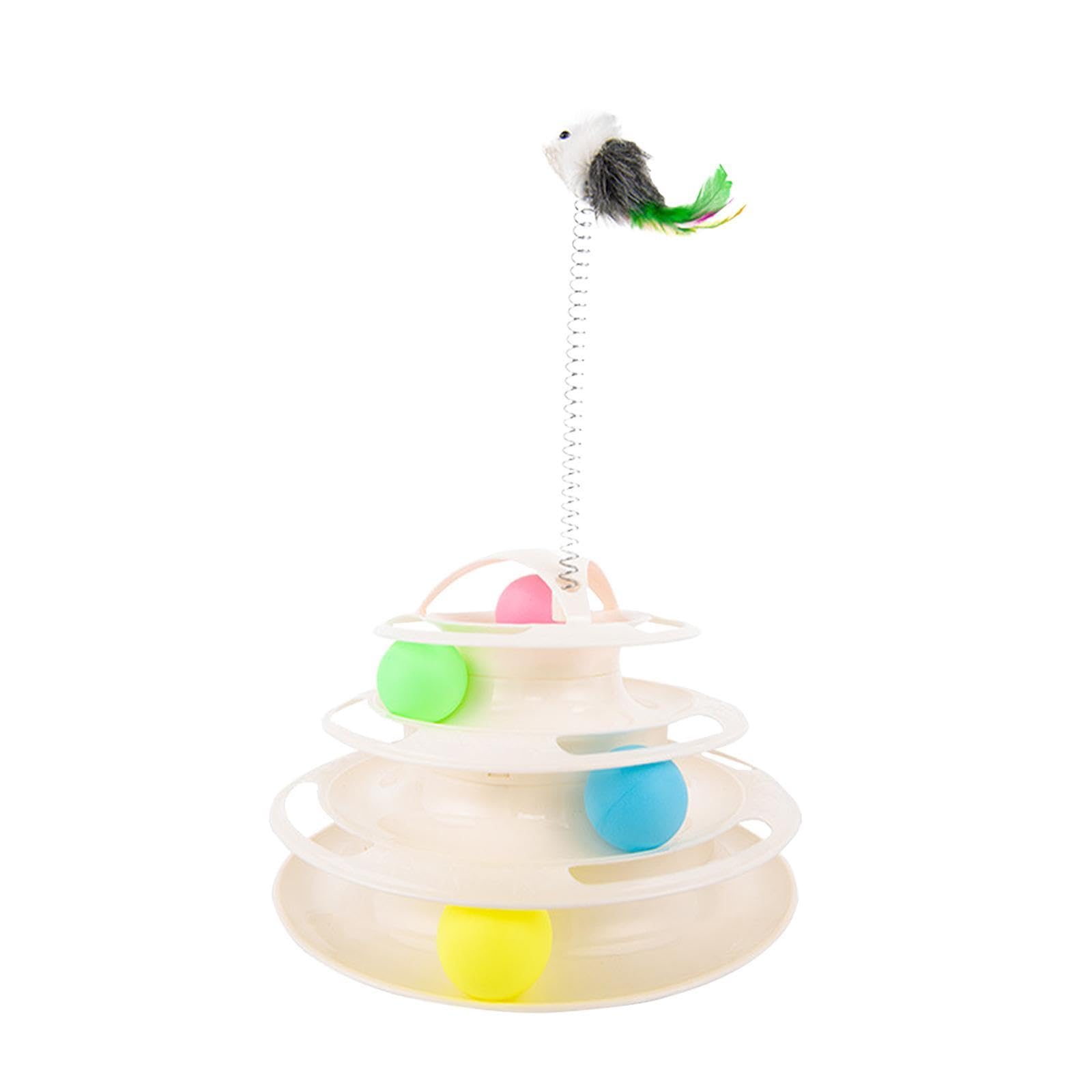 Ujeavette Cat Toy Ball Track For Kitten Cat Tower Toy For Playing Exercise Interaction White