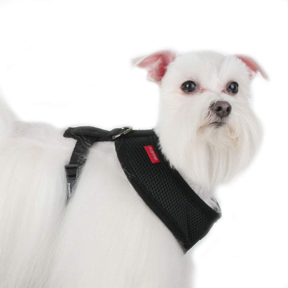 Puppia Soft Dog Harness No Choke Over-The-Head Triple Layered Breathable Mesh Adjustable Chest Belt And Quick-Release Buckle, Black, Large