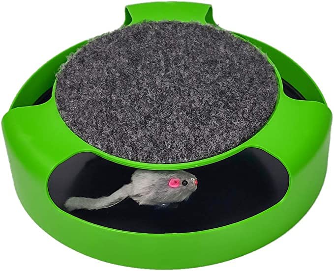 Pups&Pets Interactive Mouse Moving Catch Toy With Running Stuffed Mice And Spinning Scratching Pad Round Kitten Scratcher Catnip