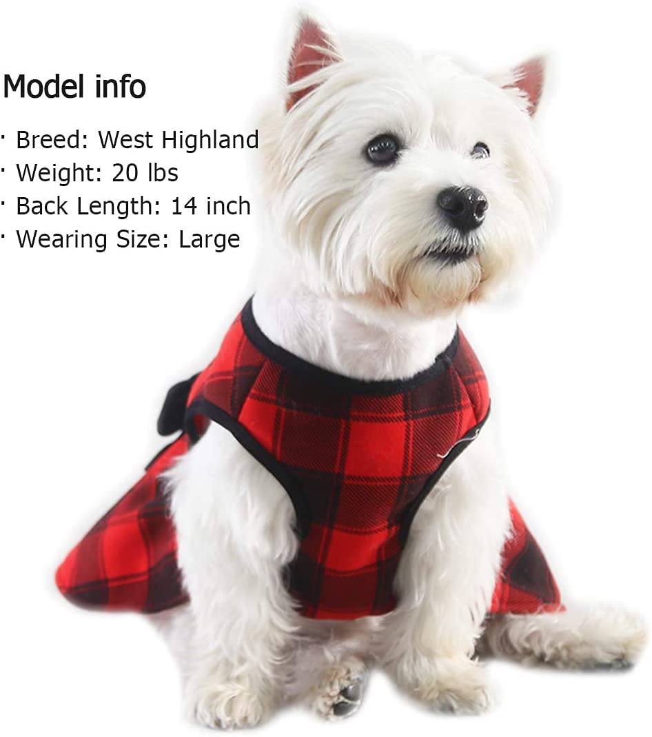 Kyeese Christmas Dog Dress Red Buffalo Check Dog Dresses With Bowtie Medium Dog Dress