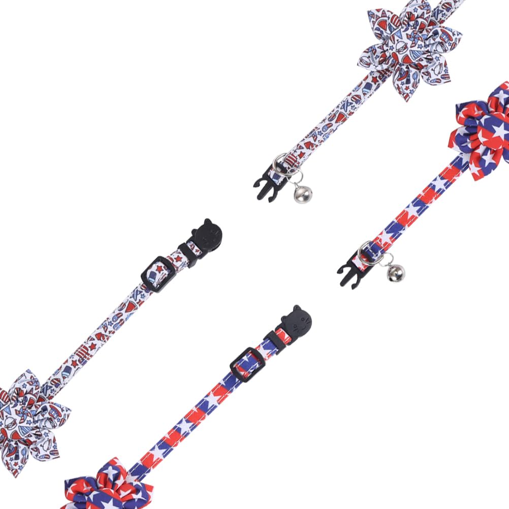 Lamphyface American Flag Cat Collar With Bell Sunflower Star Adjustable 4Th Of July Breakaway Cat Kitten Collars For Independenc