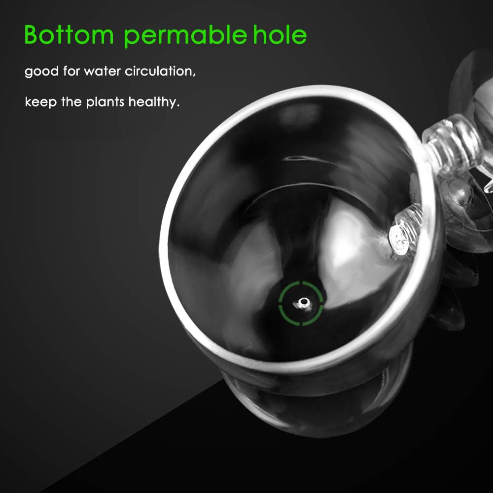 capetsma Aquarium Plant Pot, Glass Fish Tank Plants Holder Aquarium Planter, Aquarium Decoration Plants Cup with 2 Suction Cups