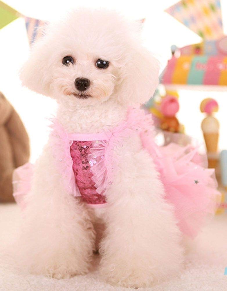 Marupet Fashion Sweet Puppy Dog Blingbling Princess Skirt Pet Dog Lace Cake Camisole Tutu Dress Pink M