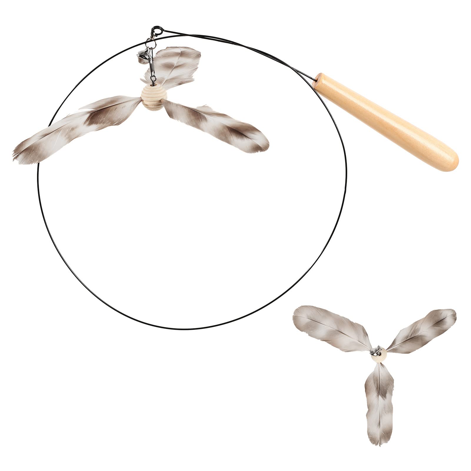 Fukumaru Cat Wand Toy, 35.5 Inch Cat Feather Propeller Toy With Bell, Steel Wire Cat Toy For Indoor Cats With Natural Feather
