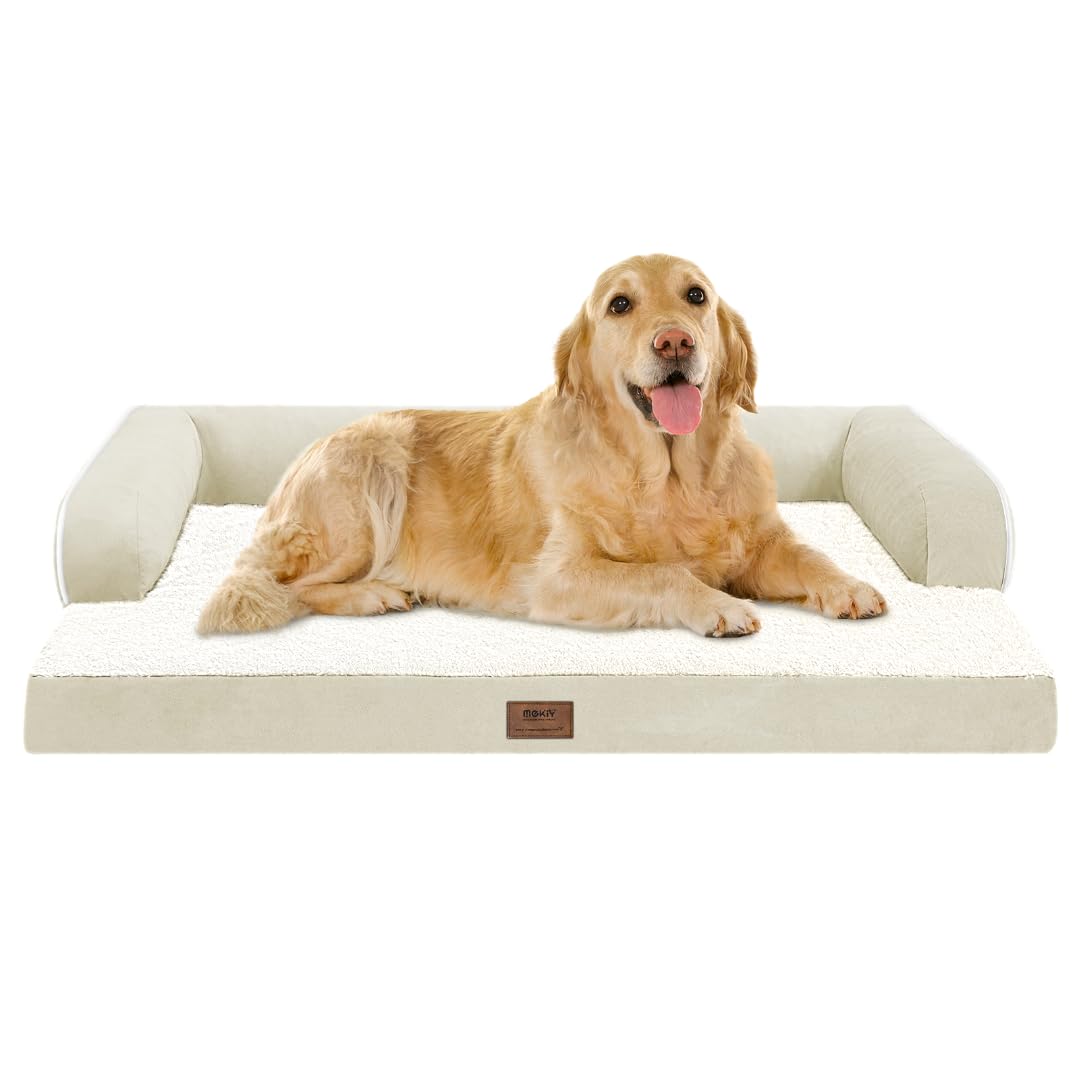 Large Dog Bed Orthopedic Washable: Extra Xl Xlarge Big Dog Bed With Washable Bolster & Memory Foam Couch Sofa - Waterproof With Removable Cover - Beige Dog Bed