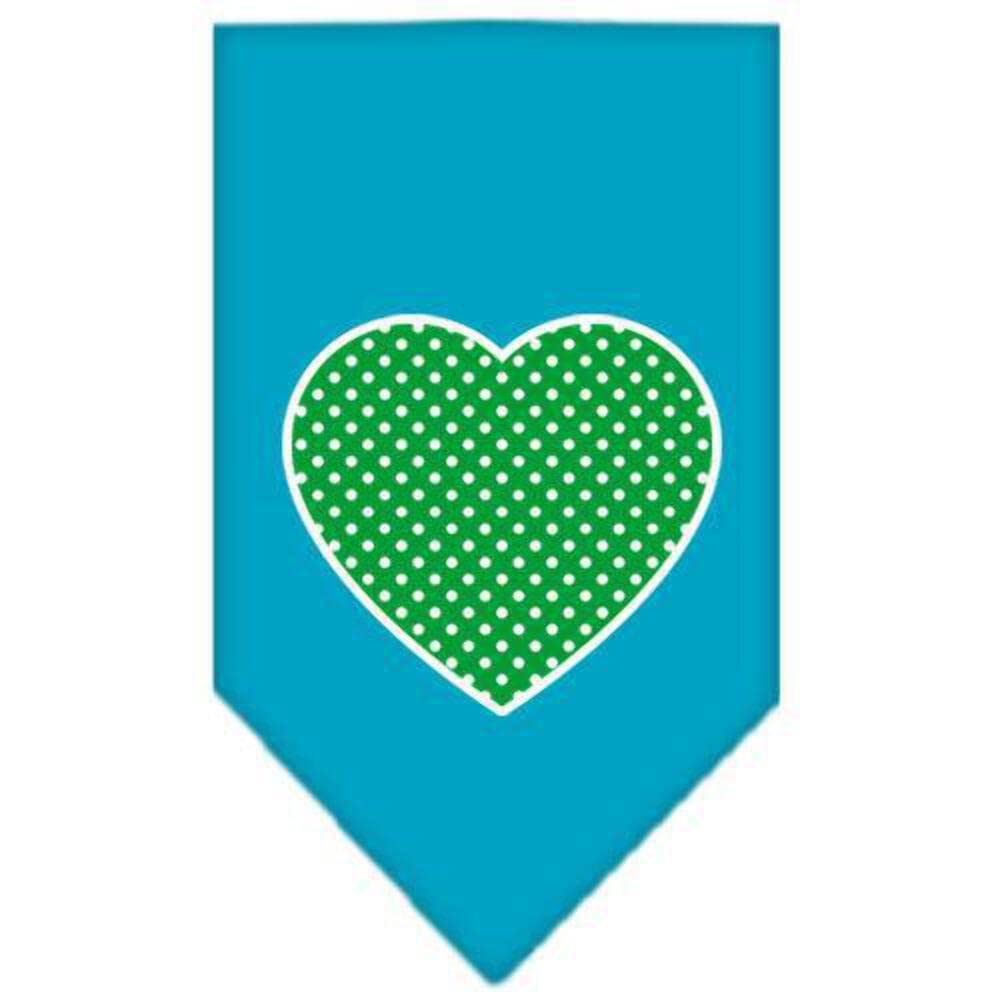 Pet and Dog Bandana Screen Printed, &quot;Green Swiss Dot Heart&quot; Turquoise Small