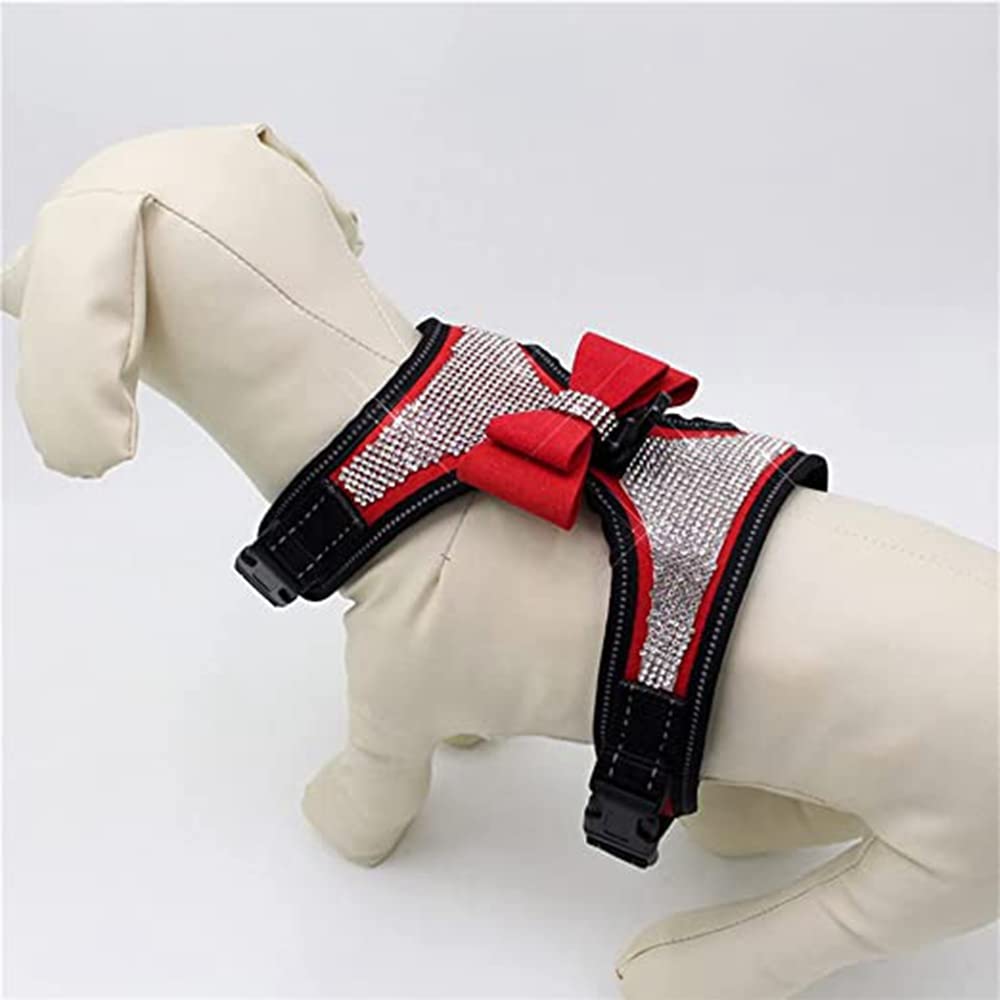 Dog Harness With Rhinestone Reflective, Cute Bling Ties Dog Harness Dog Leash, Reflective Chest Strap With Shiny Bow