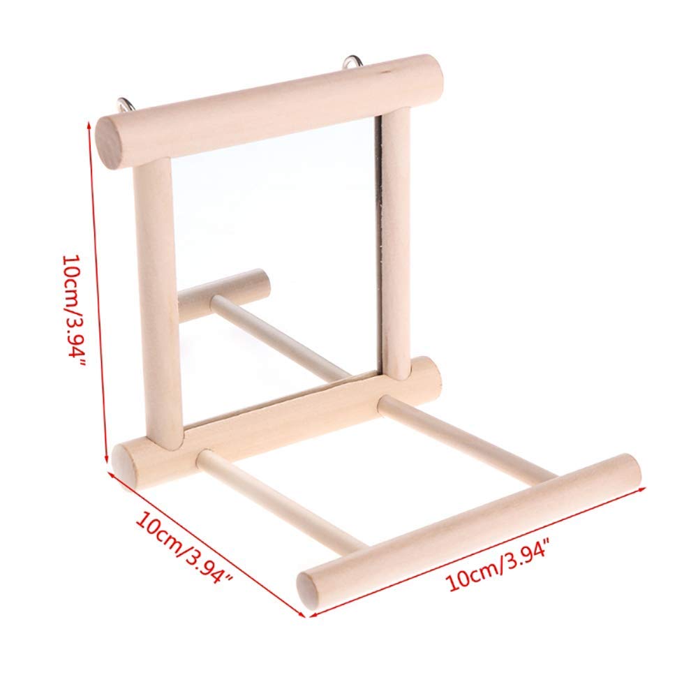 Bird Mirror Wooden Hanging Swing Interactive Play Toys For Small Parrot Budgies Macaw African Grey Parakeet Cockatiel Conure Lovebird Cage Accessories (Bird Mirror Perch Stand-One)