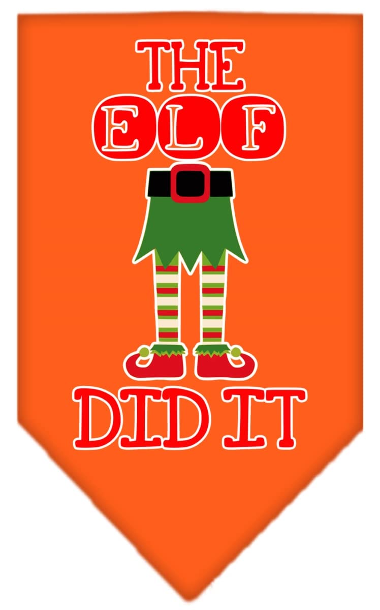 Christmas Pet and Dog Bandana Screen Printed, &quot;The Elf Did It&quot; Orange Small